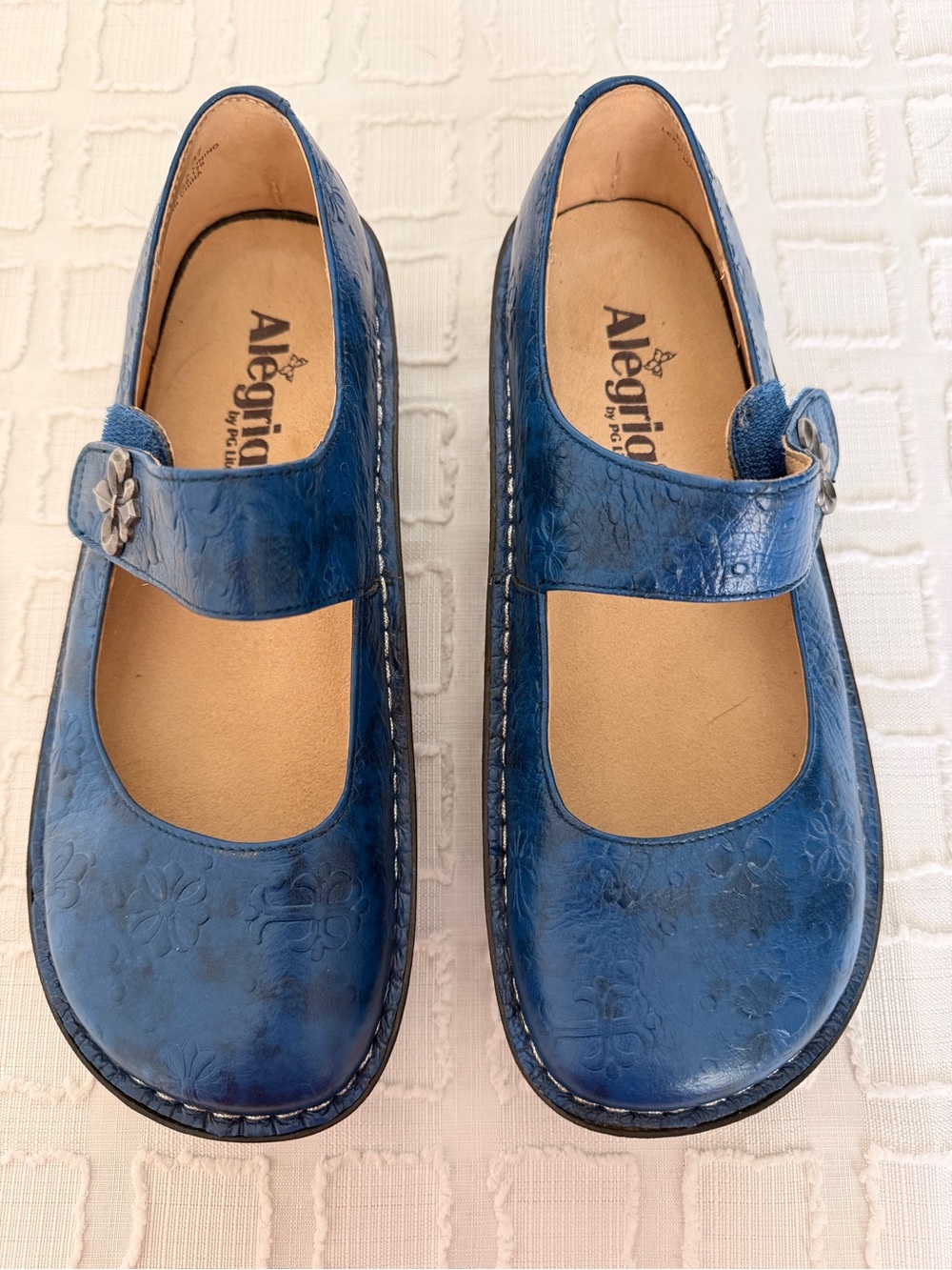 Algeria Women's Mary Jane Blue Floral Leather Comfort Shoes EU 37 US 7